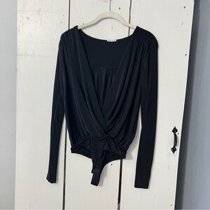 Free People Intimately Turnt Bodysuit Black Small Surplice V-Neck Thong